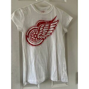 Vtg Women's Detroit Red Wings Hockey White Red T-Shirt 1931 National Anthem Pres